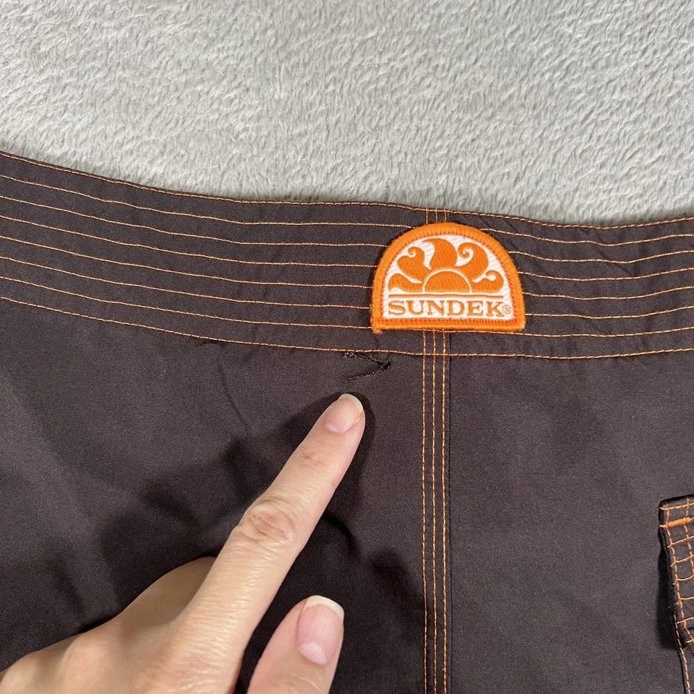 Sundek Board Shorts‎ Mens 36 Brown Orange Swim Trunks Drawstring Back Pocket